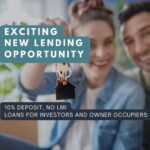 Picture of a smiling couple holding up house keys with heading text overlay outling the new opportunity of no LMI, 10 per cent deposit for owner occupiers and investors.
